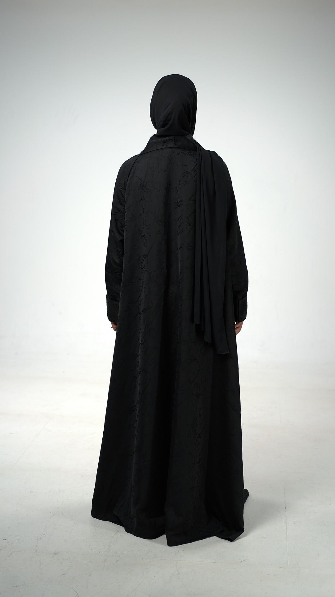 Black Floral Jacquard Abaya