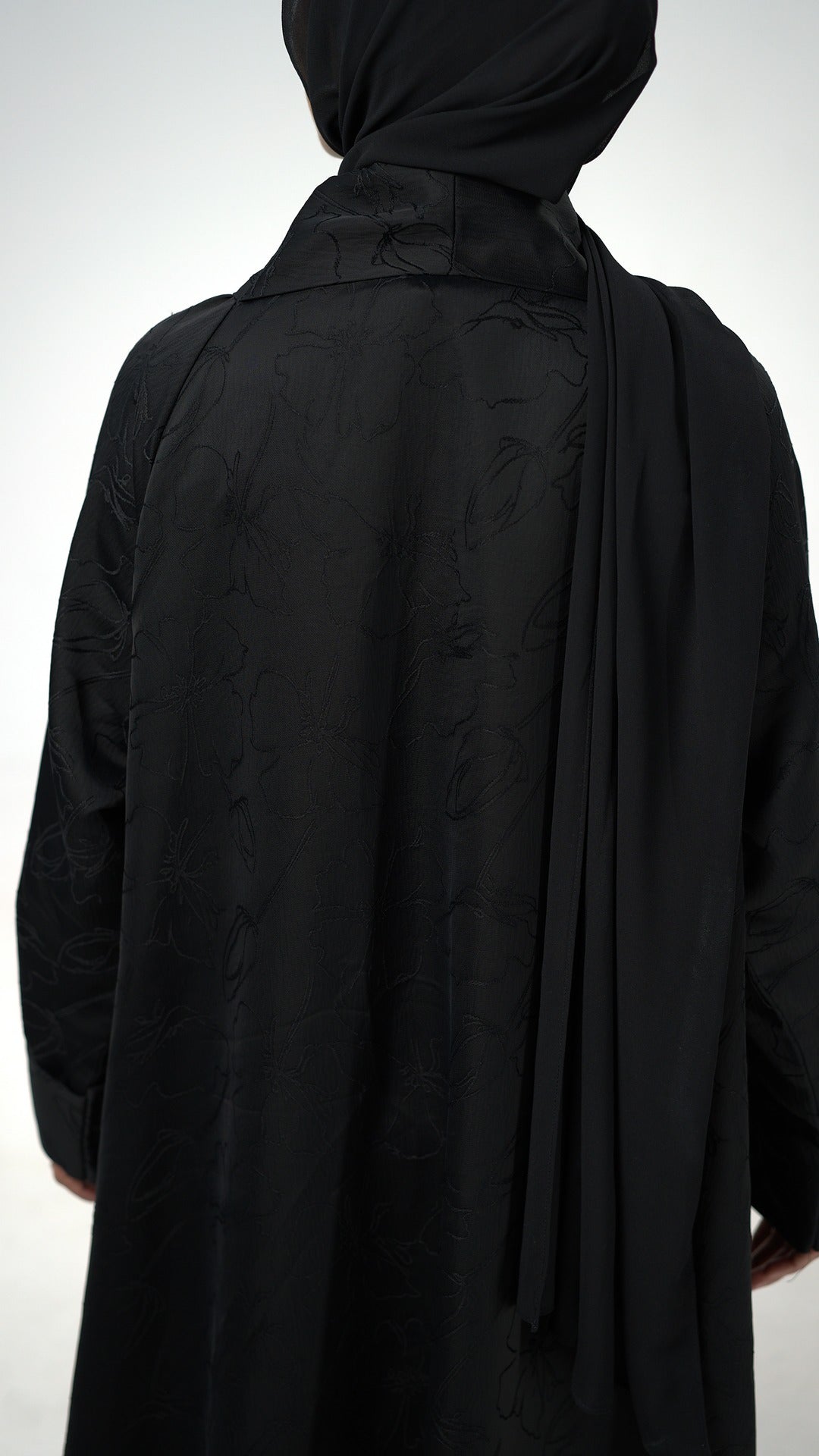 Black Floral Jacquard Abaya
