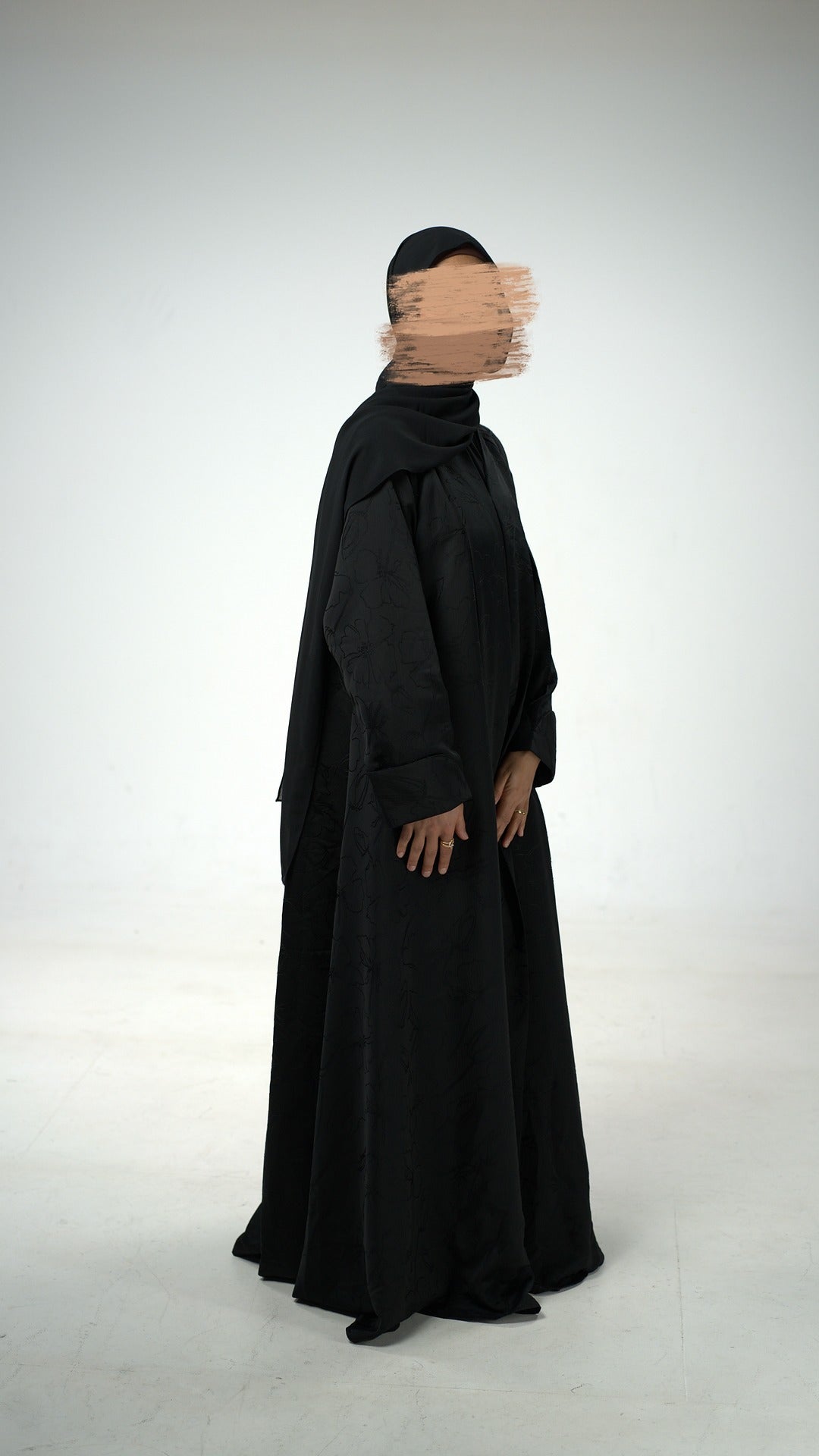 Black Floral Jacquard Abaya