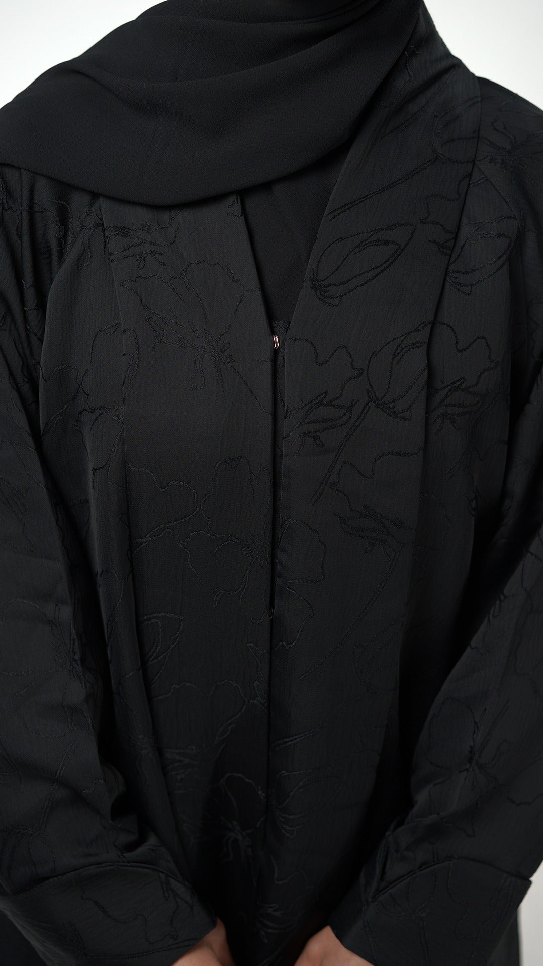 Black Floral Jacquard Abaya