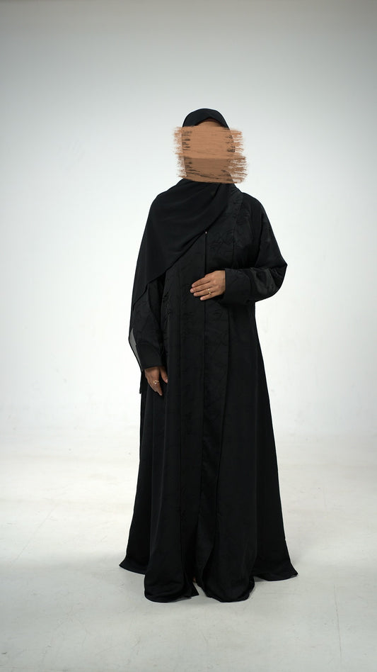 Black Floral Jacquard Abaya